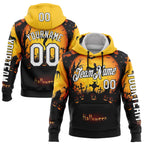 Custom Yellow White-Black 3D Halloween Bat Spooky Sports Pullover Sweatshirt Hoodie