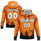 Custom Orange White-Black 3D Halloween Spider Net Spooky Sports Pullover Sweatshirt Hoodie