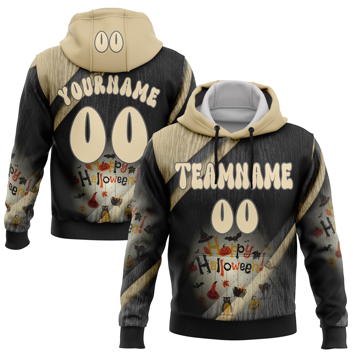 Custom Black Cream-Steel Gray 3D Halloween Spooky Stripe Sports Pullover Sweatshirt Hoodie