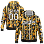 Custom Yellow White-Black 3D Halloween Pumpkin Spooky Stripe Sports Pullover Sweatshirt Hoodie