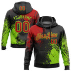 Custom Stitched Black Red-Neon Green 3D Pattern Design Abstract Brush Stroke Sports Pullover Sweatshirt Hoodie