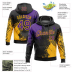 Custom Stitched Black Purple-Gold 3D Pattern Design Abstract Brush Stroke Sports Pullover Sweatshirt Hoodie