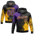 Custom Stitched Black Purple-Gold 3D Pattern Design Abstract Brush Stroke Sports Pullover Sweatshirt Hoodie