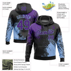 Custom Stitched Black Purple-Light Blue 3D Pattern Design Abstract Brush Stroke Sports Pullover Sweatshirt Hoodie