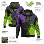 Custom Stitched Black Purple-Neon Green 3D Pattern Design Abstract Brush Stroke Sports Pullover Sweatshirt Hoodie