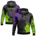 Custom Stitched Black Purple-Neon Green 3D Pattern Design Abstract Brush Stroke Sports Pullover Sweatshirt Hoodie