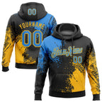 Custom Stitched Black Powder Blue-Gold 3D Pattern Design Abstract Brush Stroke Sports Pullover Sweatshirt Hoodie