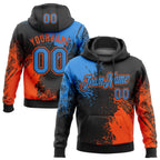 Custom Stitched Black Powder Blue-Orange 3D Pattern Design Abstract Brush Stroke Sports Pullover Sweatshirt Hoodie