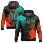 Custom Stitched Black Aqua-Orange 3D Pattern Design Abstract Brush Stroke Sports Pullover Sweatshirt Hoodie