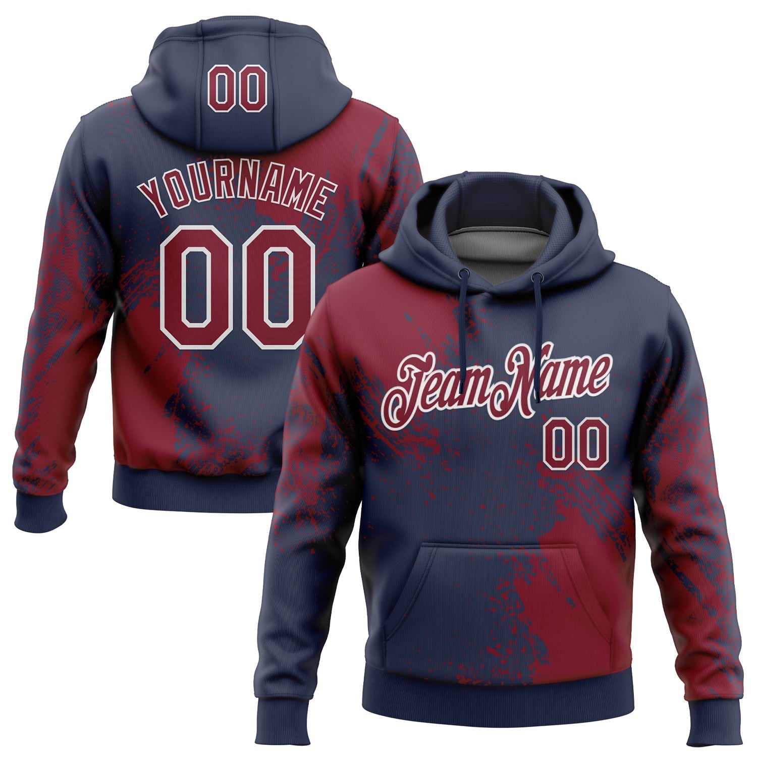 Custom Stitched Navy Crimson-White 3D Pattern Design Abstract Brush Stroke Sports Pullover Sweatshirt Hoodie