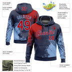 Custom Stitched Navy Red-Light Blue 3D Pattern Design Abstract Brush Stroke Sports Pullover Sweatshirt Hoodie
