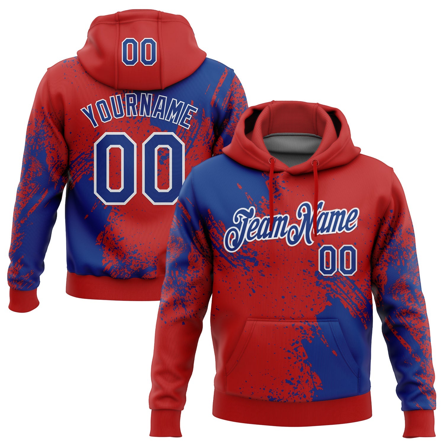 Custom Stitched Red Royal-White 3D Pattern Design Abstract Brush Stroke Sports Pullover Sweatshirt Hoodie