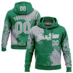 Custom Stitched Kelly Green Gray-White 3D Pattern Design Abstract Brush Stroke Sports Pullover Sweatshirt Hoodie