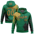 Custom Stitched Kelly Green Old Gold-Black 3D Pattern Design Abstract Brush Stroke Sports Pullover Sweatshirt Hoodie