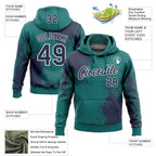 Custom Stitched Teal Navy-White 3D Pattern Design Abstract Brush Stroke Sports Pullover Sweatshirt Hoodie