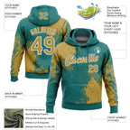 Custom Stitched Teal Old Gold-White 3D Pattern Design Abstract Brush Stroke Sports Pullover Sweatshirt Hoodie