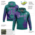 Custom Stitched Teal Purple-White 3D Pattern Design Abstract Brush Stroke Sports Pullover Sweatshirt Hoodie
