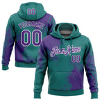 Custom Stitched Teal Purple-White 3D Pattern Design Abstract Brush Stroke Sports Pullover Sweatshirt Hoodie