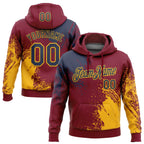 Custom Stitched Crimson Navy-Gold 3D Pattern Design Abstract Brush Stroke Sports Pullover Sweatshirt Hoodie