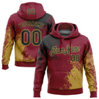 Custom Stitched Crimson Black-Old Gold 3D Pattern Design Abstract Brush Stroke Sports Pullover Sweatshirt Hoodie