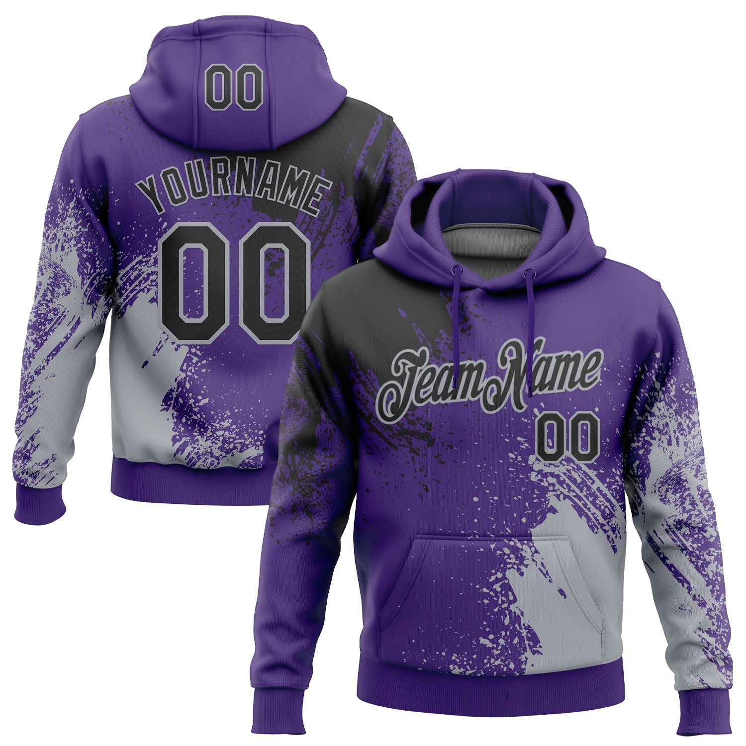 Custom Stitched Purple Black-Gray 3D Pattern Design Abstract Brush Stroke Sports Pullover Sweatshirt Hoodie