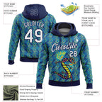 Custom Stitched Navy White-Aqua 3D Pattern Design Animal Dragon Geometric Shape Sports Pullover Sweatshirt Hoodie