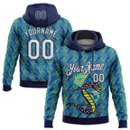 Custom Stitched Navy White-Aqua 3D Pattern Design Animal Dragon Geometric Shape Sports Pullover Sweatshirt Hoodie