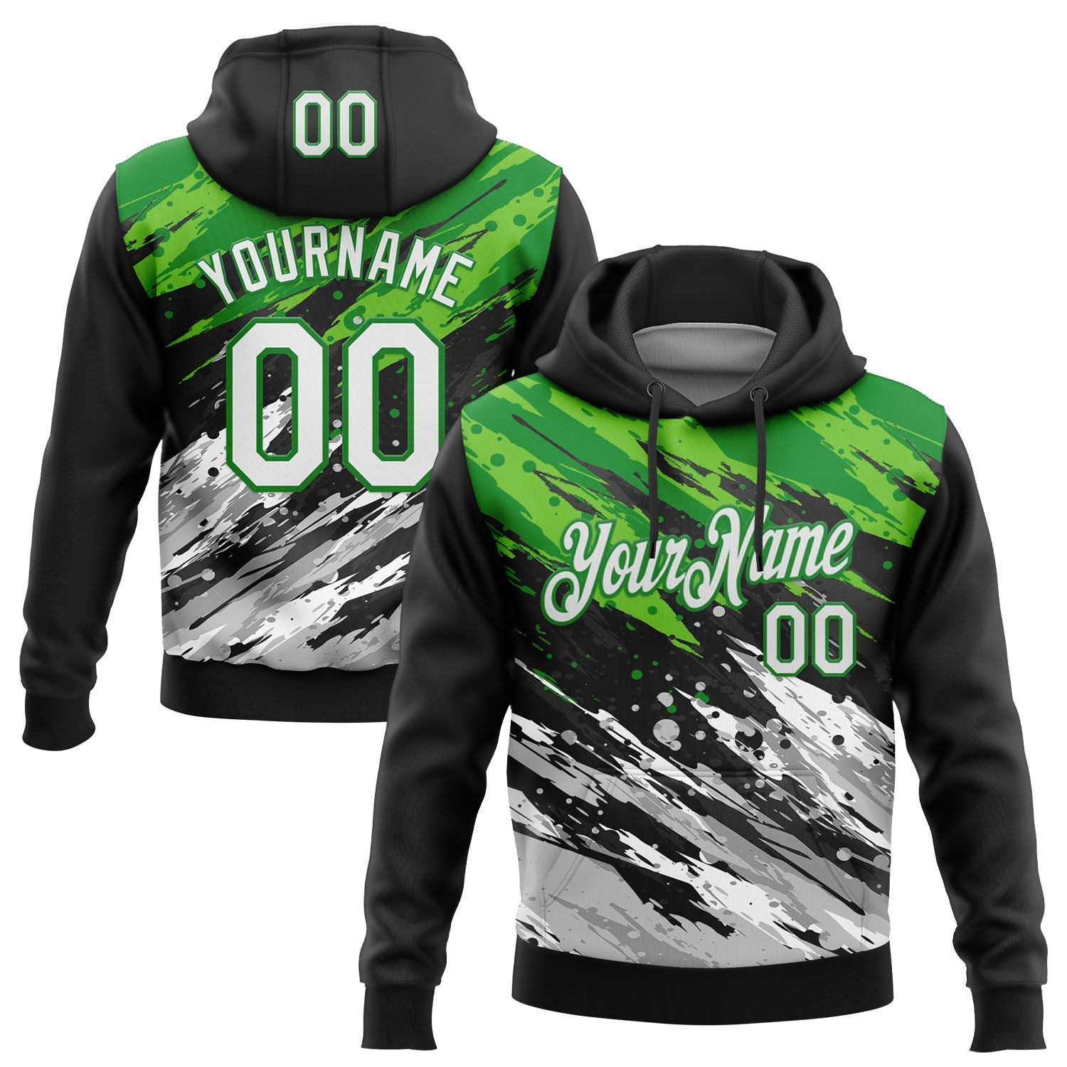 Custom Stitched Black White Grass Green-Gray 3D Pattern Design Splash Sports Pullover Sweatshirt Hoodie