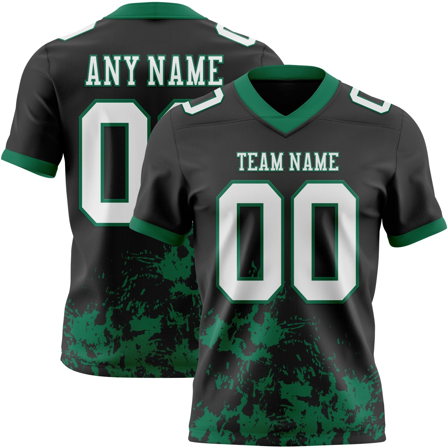 Custom Black White-Kelly Green 3D Pattern Splash Authentic Football Jersey
