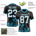 Custom Black White-Panther Blue 3D Pattern Splash Authentic Football Jersey
