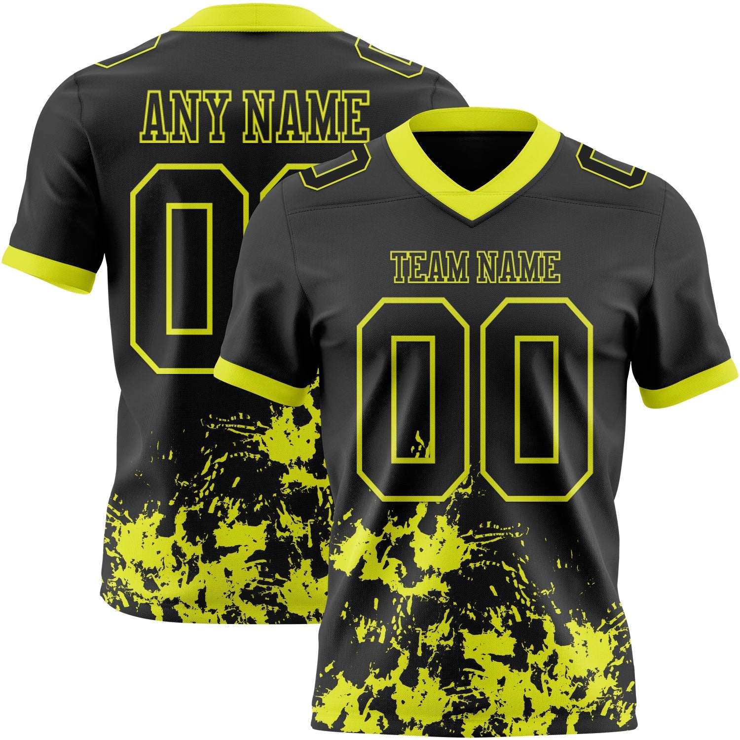 Custom Black Neon Yellow 3D Pattern Splash Authentic Football Jersey