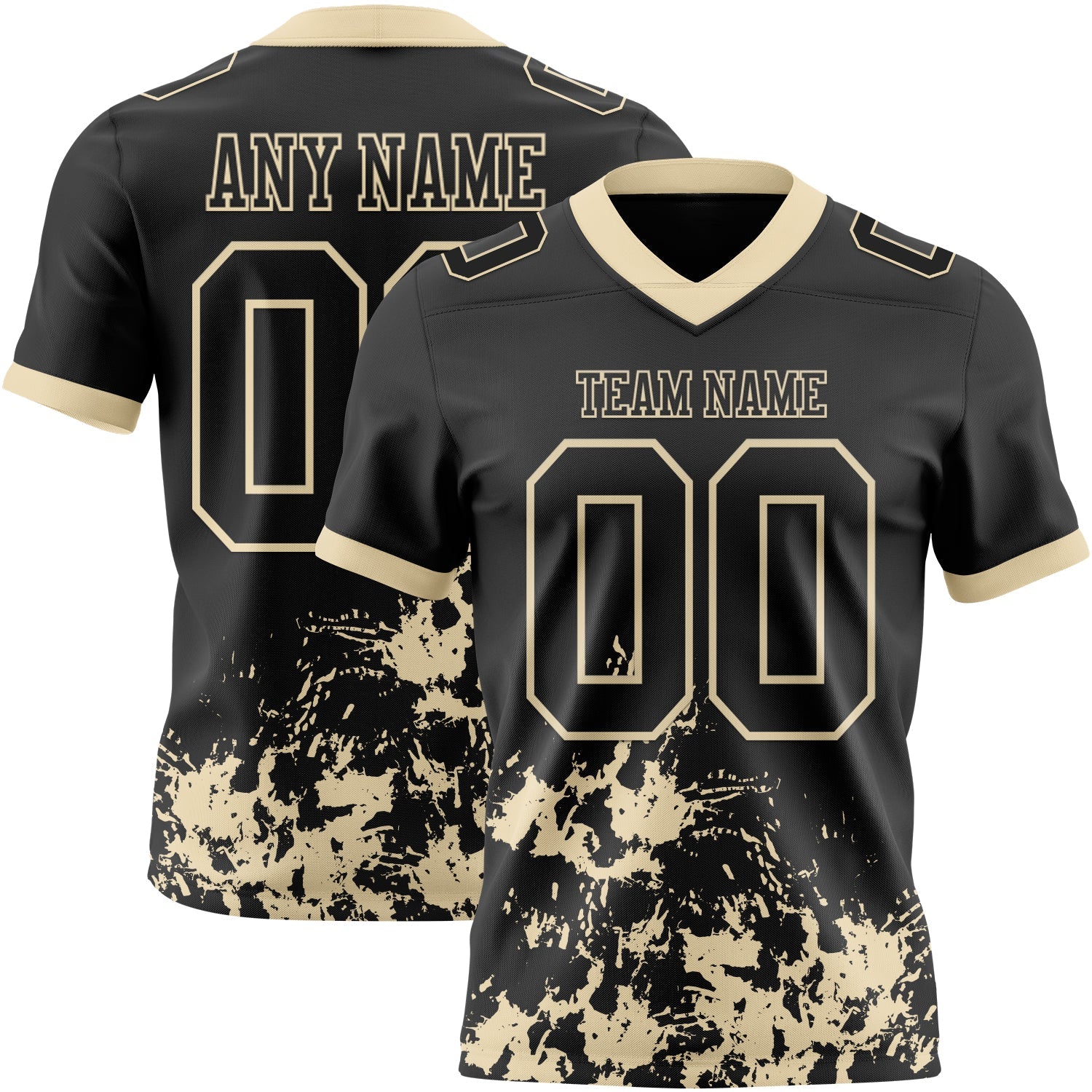 Custom Black Cream 3D Pattern Splash Authentic Football Jersey