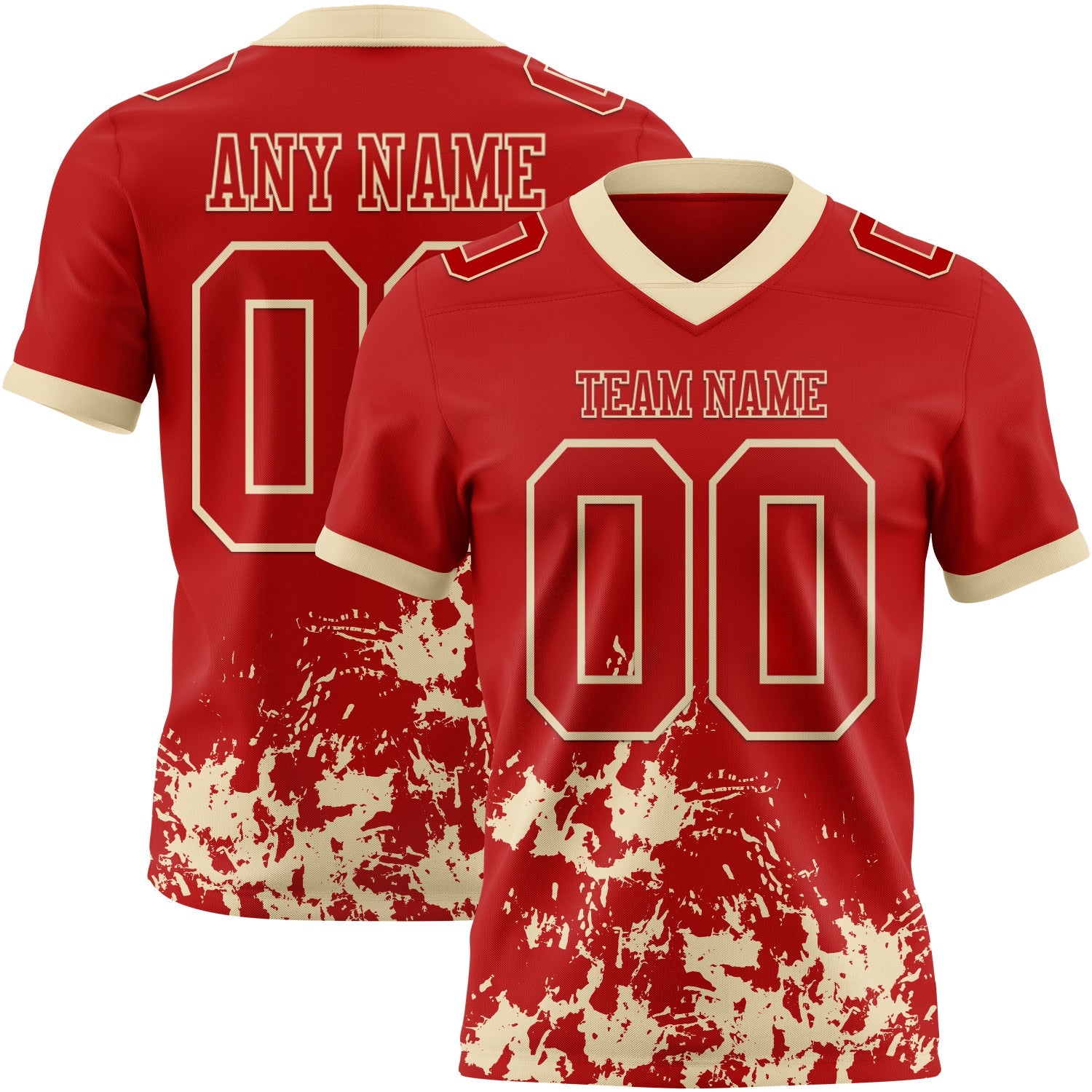 Custom Red Cream 3D Pattern Splash Authentic Football Jersey