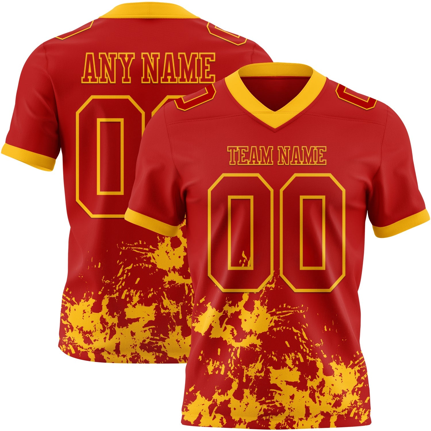 Custom Red Gold 3D Pattern Splash Authentic Football Jersey