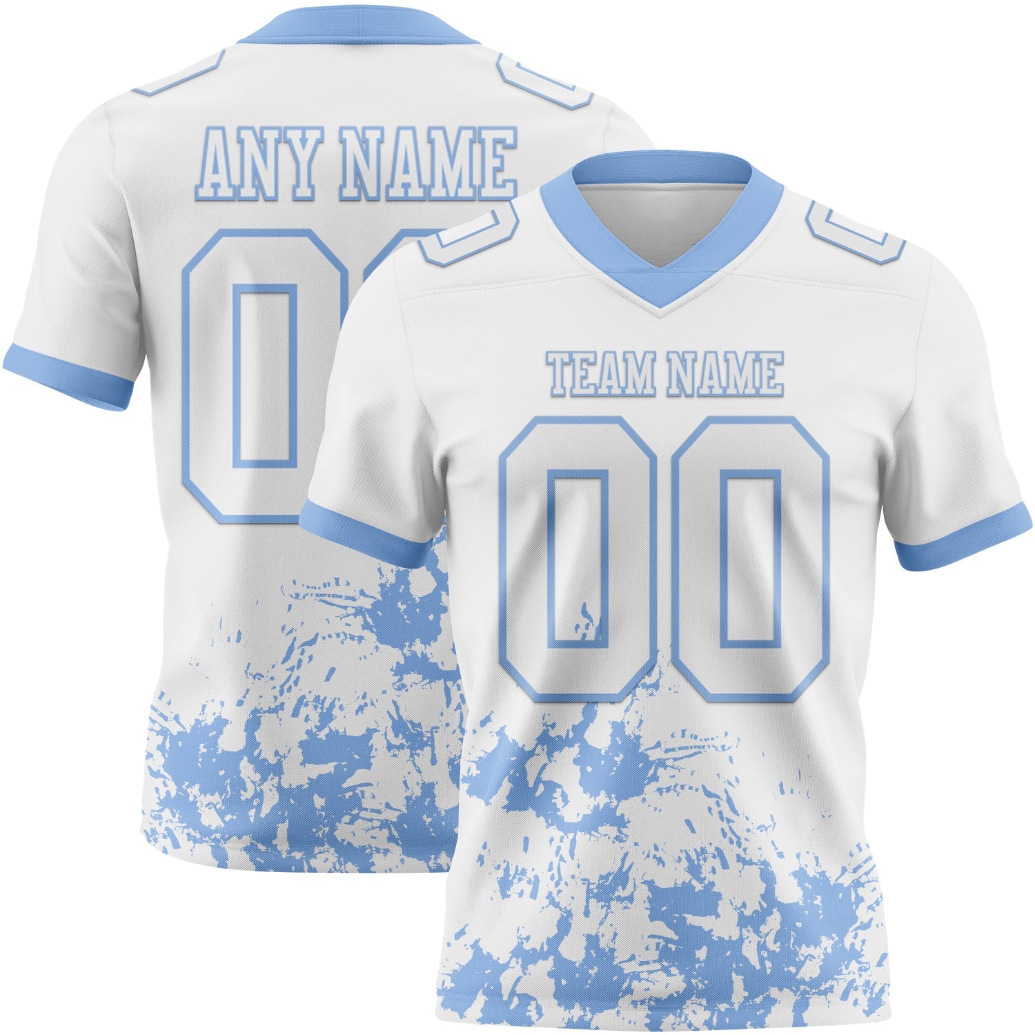 Custom White Light Blue 3D Pattern Splash Authentic Football Jersey