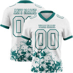 Custom White Teal 3D Pattern Splash Authentic Football Jersey