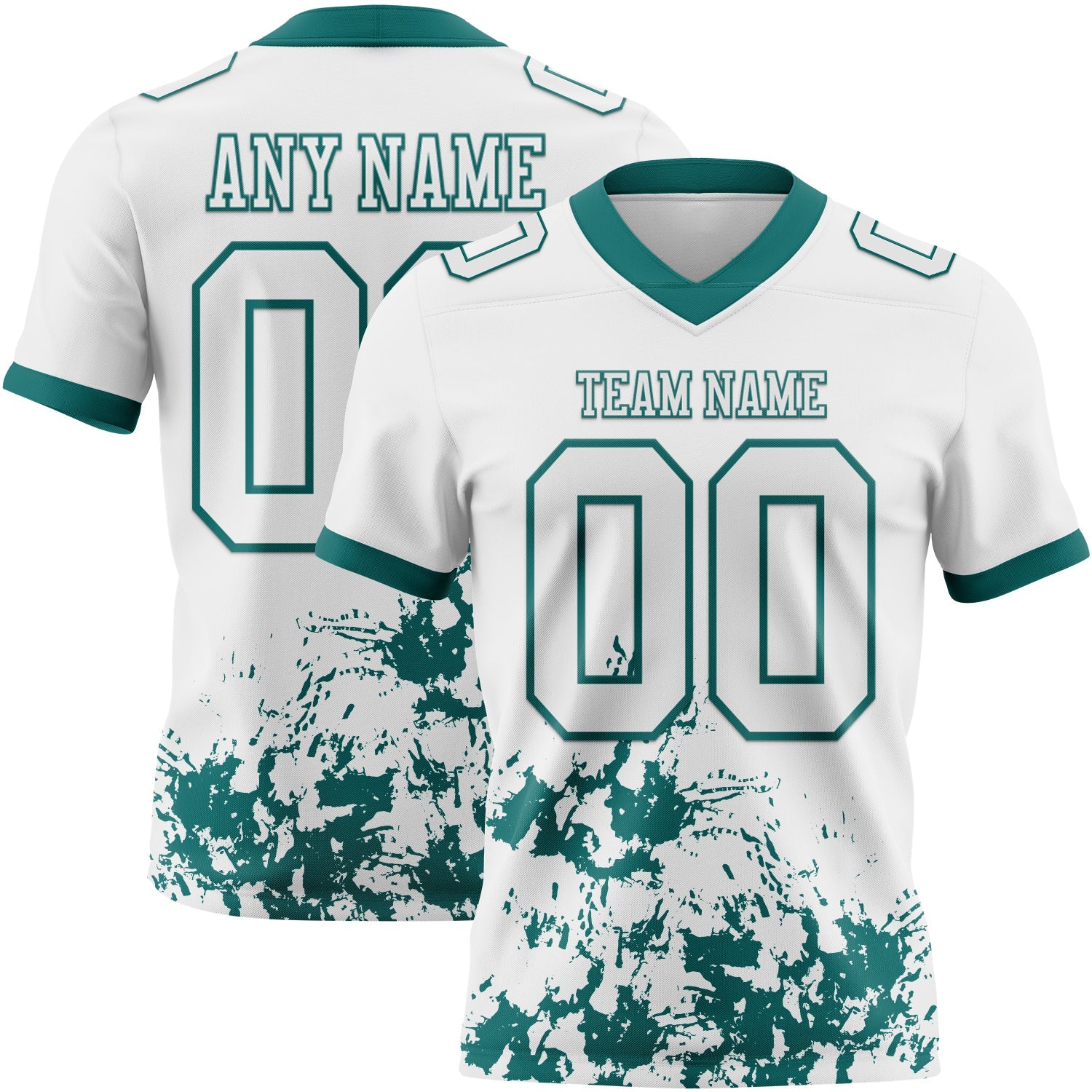 Custom White Teal 3D Pattern Splash Authentic Football Jersey