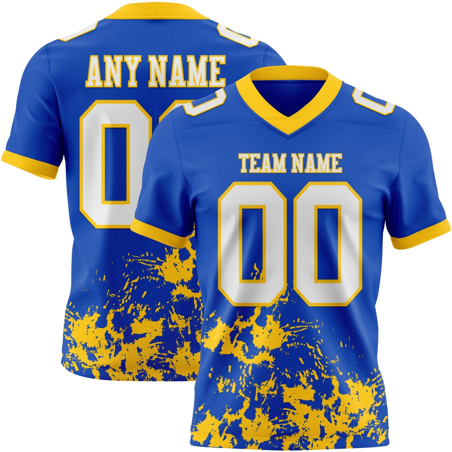 Custom Thunder Blue White-Yellow 3D Pattern Splash Authentic Football Jersey