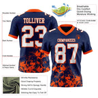 Custom Navy White-Orange 3D Pattern Splash Authentic Football Jersey