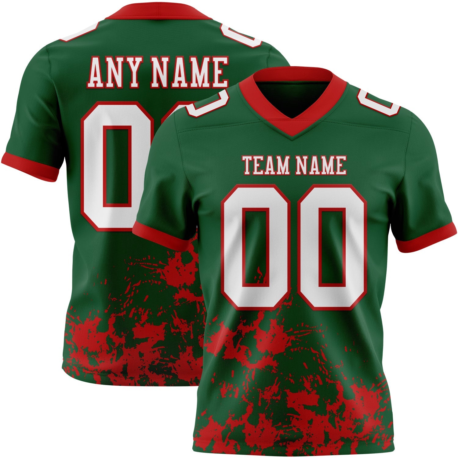 Custom Green White-Red 3D Pattern Splash Authentic Football Jersey