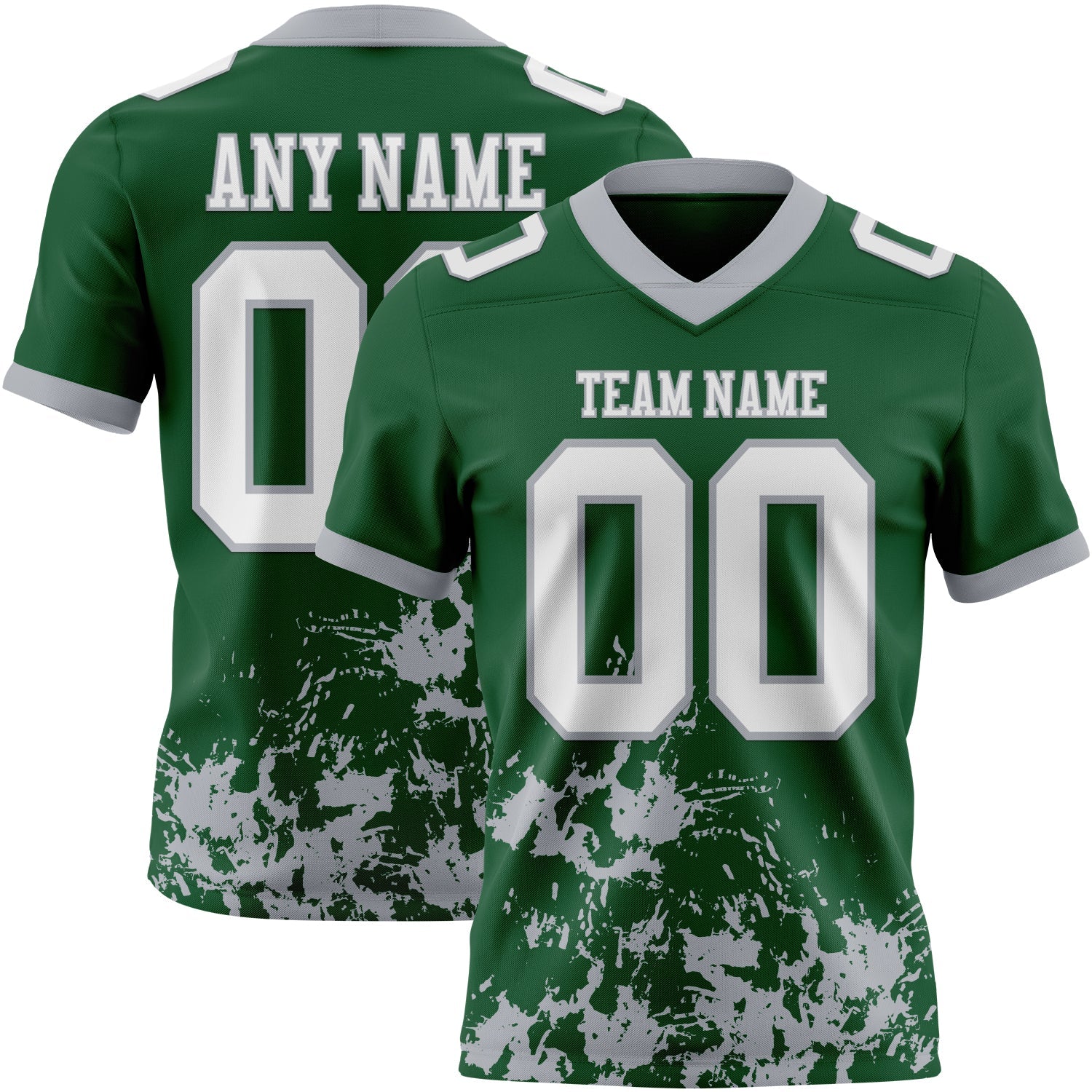 Custom Green White-Gray 3D Pattern Splash Authentic Football Jersey