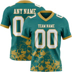 Custom Teal White-Old Gold 3D Pattern Splash Authentic Football Jersey