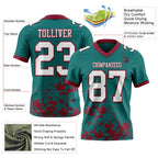 Custom Teal White-Crimson 3D Pattern Splash Authentic Football Jersey
