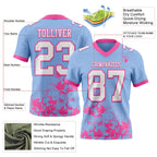 Custom Light Blue White-Pink 3D Pattern Splash Authentic Football Jersey