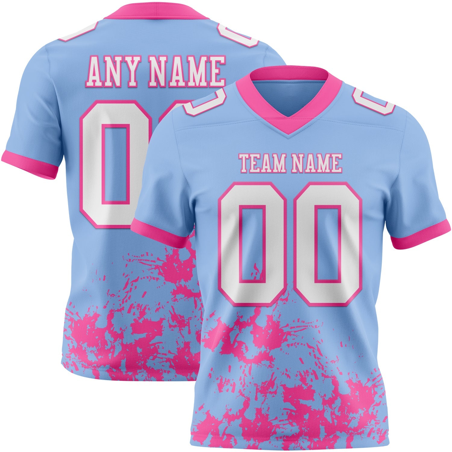 Custom Light Blue White-Pink 3D Pattern Splash Authentic Football Jersey