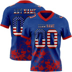 Custom Royal USA Flag Red-Black 3D Pattern Splash Authentic Football Jersey