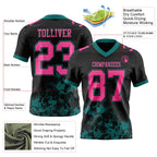 Custom Black Pink-Teal 3D Pattern Splash Authentic Football Jersey