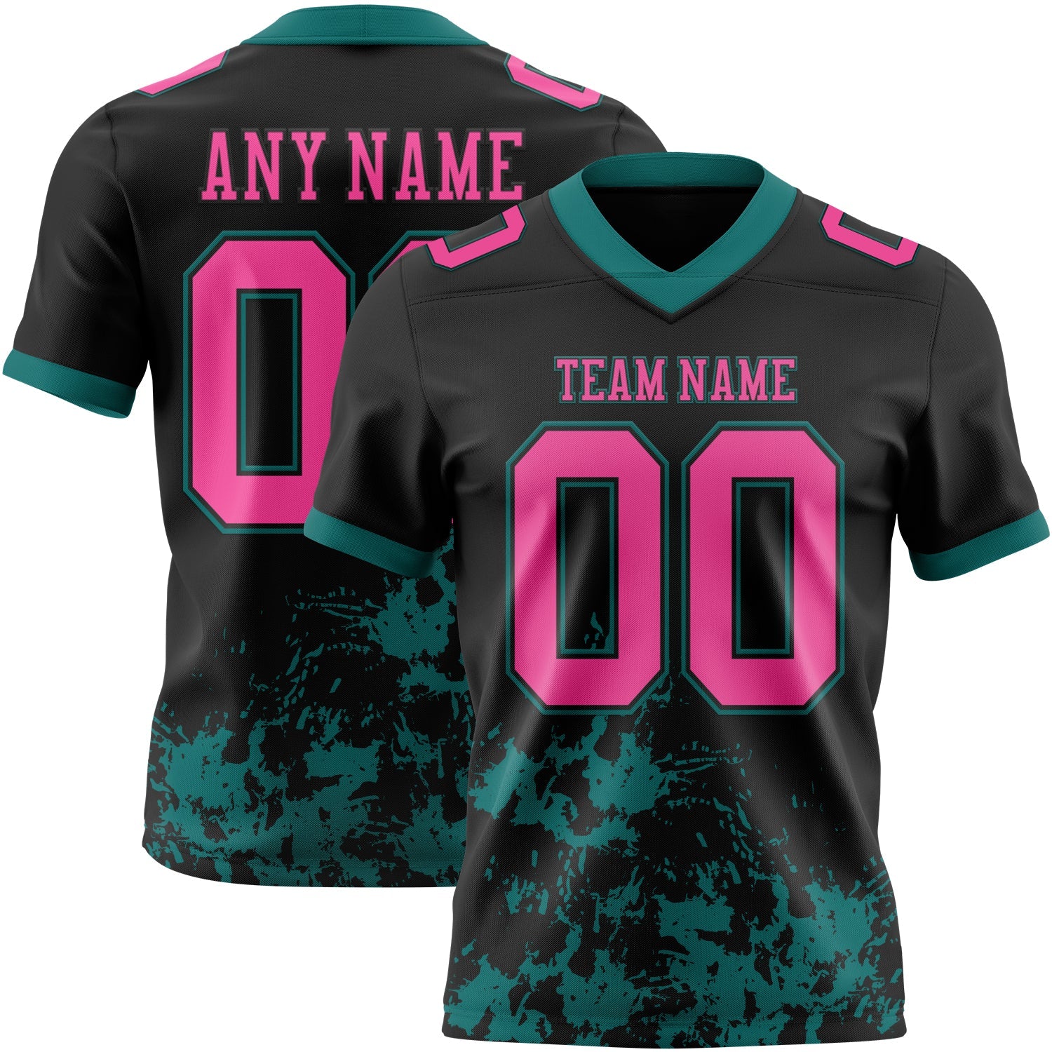 Custom Black Pink-Teal 3D Pattern Splash Authentic Football Jersey