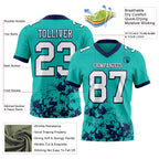 Custom Aqua White-Navy 3D Pattern Splash Authentic Football Jersey