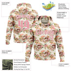 Custom Cream Medium Pink-White 3D Skull Roses Gothic Vintage Sports Pullover Sweatshirt Hoodie